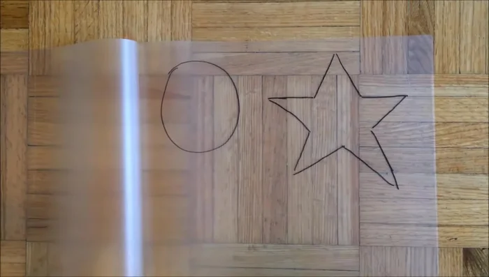 Tear or cut pieces of tissue paper in various colors. Completely cover the drawn shapes with the tissue paper pieces. It's okay if they overlap the lines.