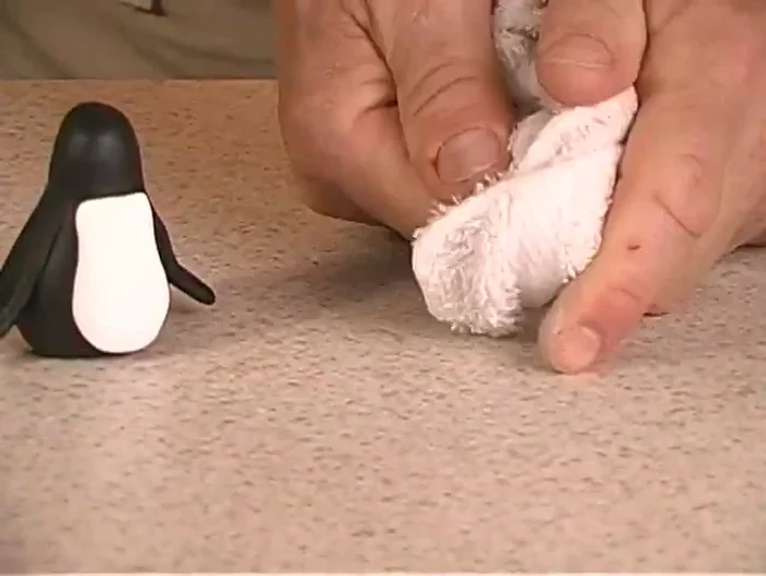 Create two tiny black dots for the pupils and attach them to the eyes.