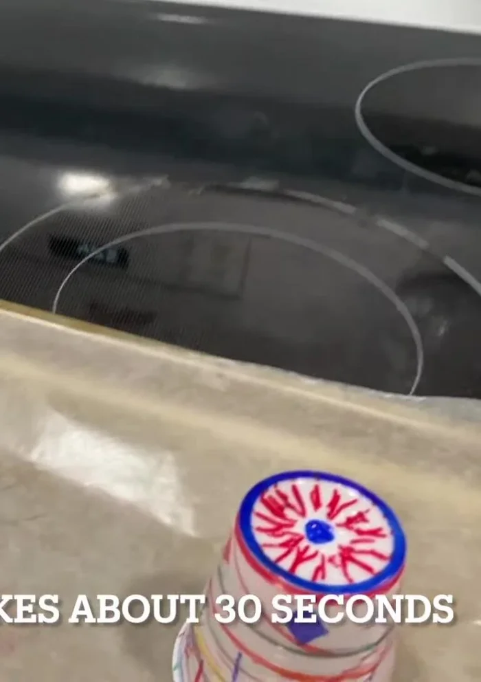 Place the designed cups into the preheated oven for about 30 seconds, checking frequently (every 10-12 seconds).