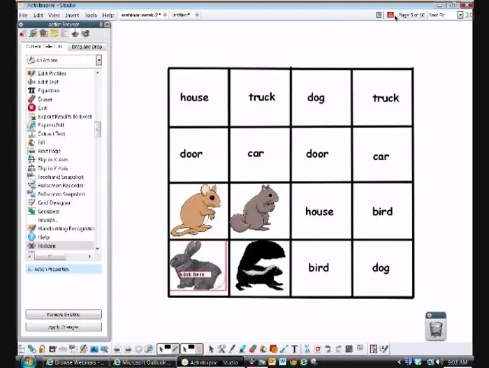 Group images and words together (if desired): Select both the image and text, then group them. Repeat for all pairs. Now when you set the 'Hidden' action, both image and words will disappear together when clicked.