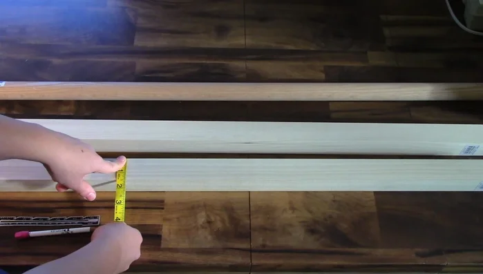 Mark desired block lengths (cubes, 3-inch, 4-inch) on the boards, accounting for saw blade width.