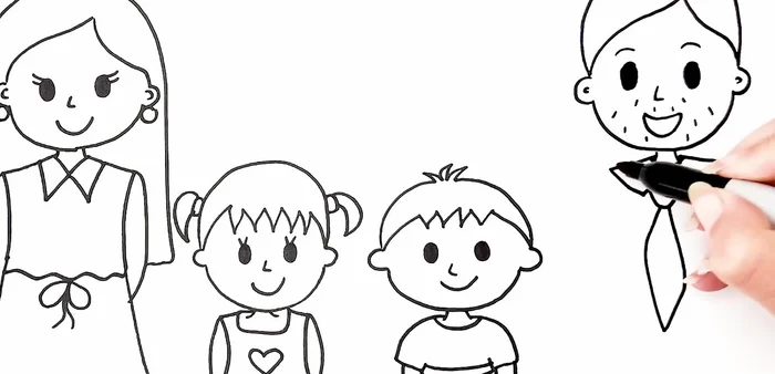 Draw Dad's legs and shoes.