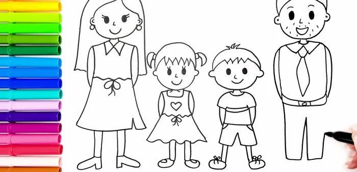 Draw Dad's legs and shoes.