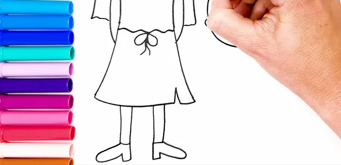 Draw the girl's legs and shoes.