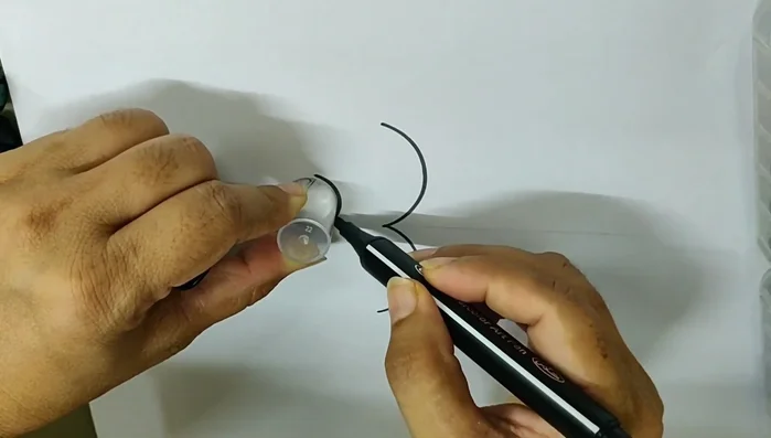 Draw another triangle inside the larger circle, slightly overlapping the smaller triangle.