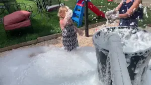 Giant Bubble Machine Experiment:  DIY Leaf Blower Bubble Maker!