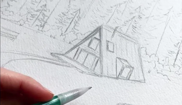 Begin with a pencil sketch outlining the main elements of your landscape (mountains, trees, etc.).