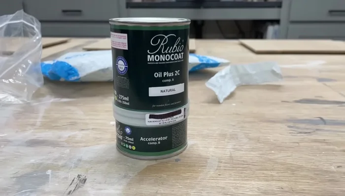 Pre-finish the panels with Rubio Monocoat Natural to prevent shrinkage issues. Apply liberally and buff with a Scotchbrite pad.