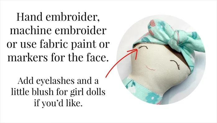Embroider facial features (optional, but easy to do in 15 minutes).
