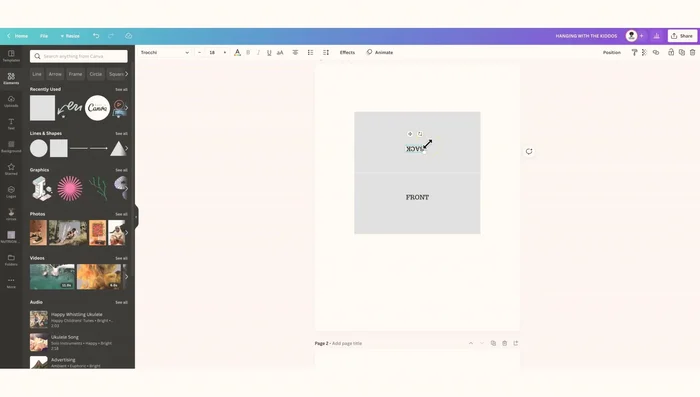 Design Front and Back: Design the front of the bag topper. Remember to flip any elements intended for the back vertically before placing them to avoid backwards text/images when folded.