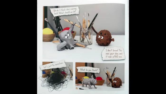 They fix themselves and the room before their caretaker returns.