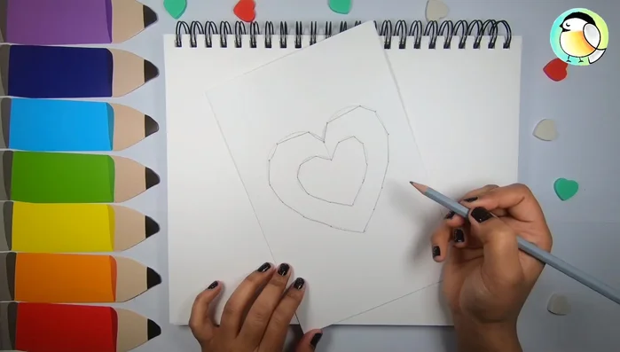 Carefully connect all points of both hearts with straight lines.