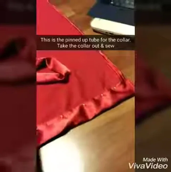 Sew along the pinned edge of the collar tube, leaving an opening for inserting the collar later.