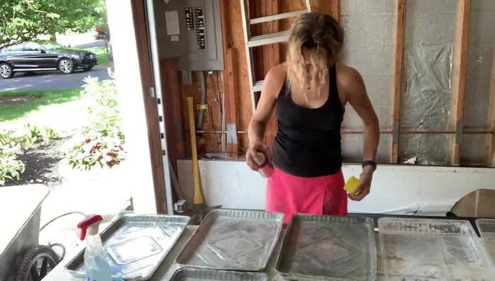 Spray leaves: Spray the back of the leaves with cooking spray to help them release from the cement later.