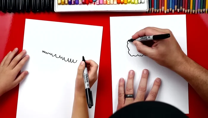 Connect the top of the upward lines with another bumpy line, this time with bumps facing the opposite direction.