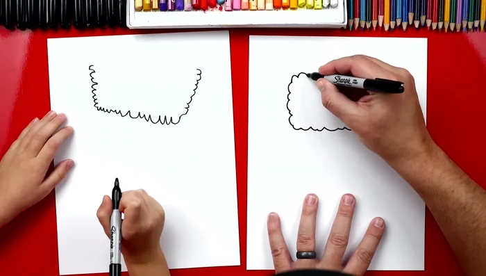 Connect the top of the upward lines with another bumpy line, this time with bumps facing the opposite direction.