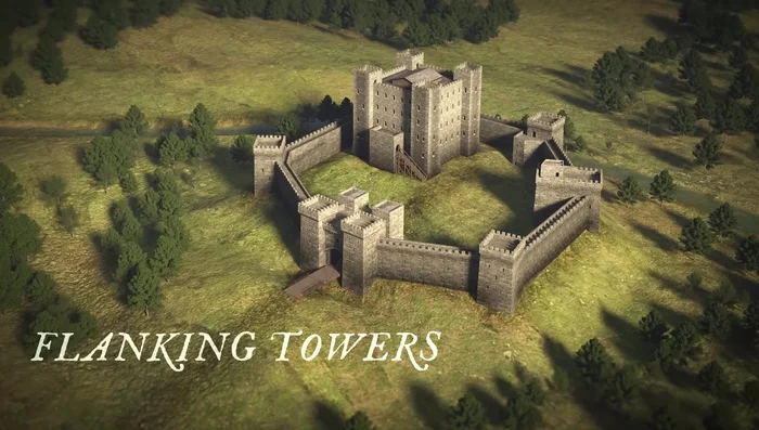 Strengthening Defenses with Flanking Towers: Adding flanking towers at regular intervals along the curtain wall to allow for enfilade fire on attackers.
