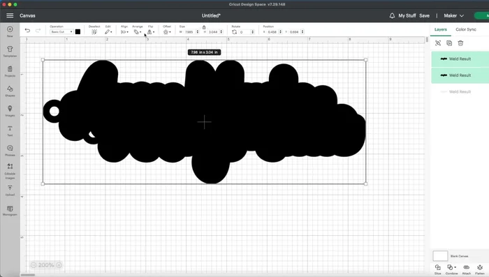 Duplicate and Stack Shapes: Duplicate the keychain shape and stack it to ensure a clean cut through shrink plastic.
