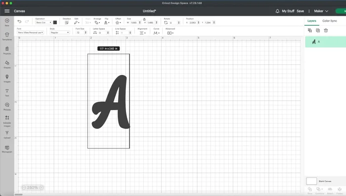 Design in Cricut Design Space: Create text, merge connected letters using 'Weld', create outline using 'Offset' tool (0.25 inches recommended), and design a loop.