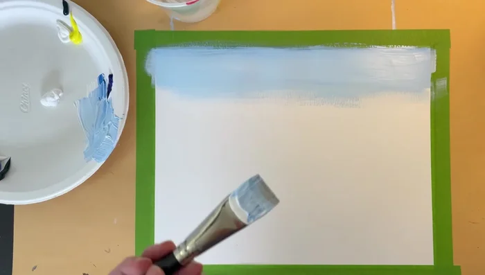 Add a bottom layer using yellow, green, blue, brown, and white. Adjust color saturation by adding more white if needed.