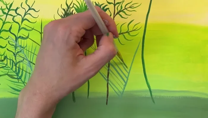 Add more detail to the plants using different shades and techniques.