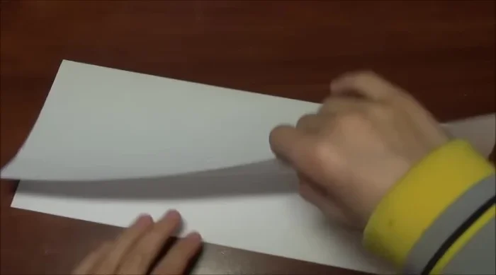 Open the paper and cut along the fold line.