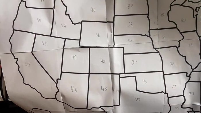 Place the map face down on a light source, trace states with Heat n Bond, and number them.