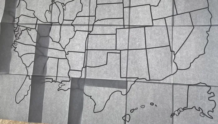 Place the map face down on a light source, trace states with Heat n Bond, and number them.